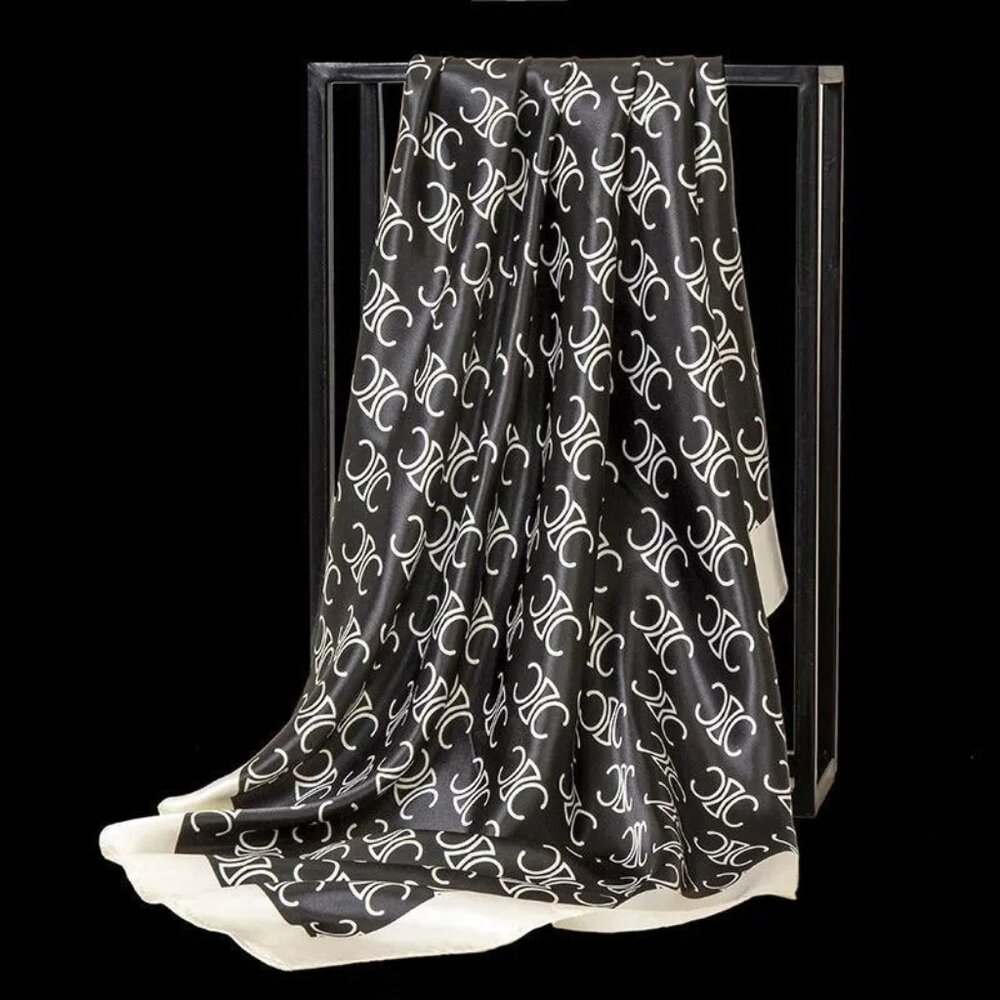 2/$30 NEW Black Off White Geometric Printed Silky Fashion Scarf Celine Signature